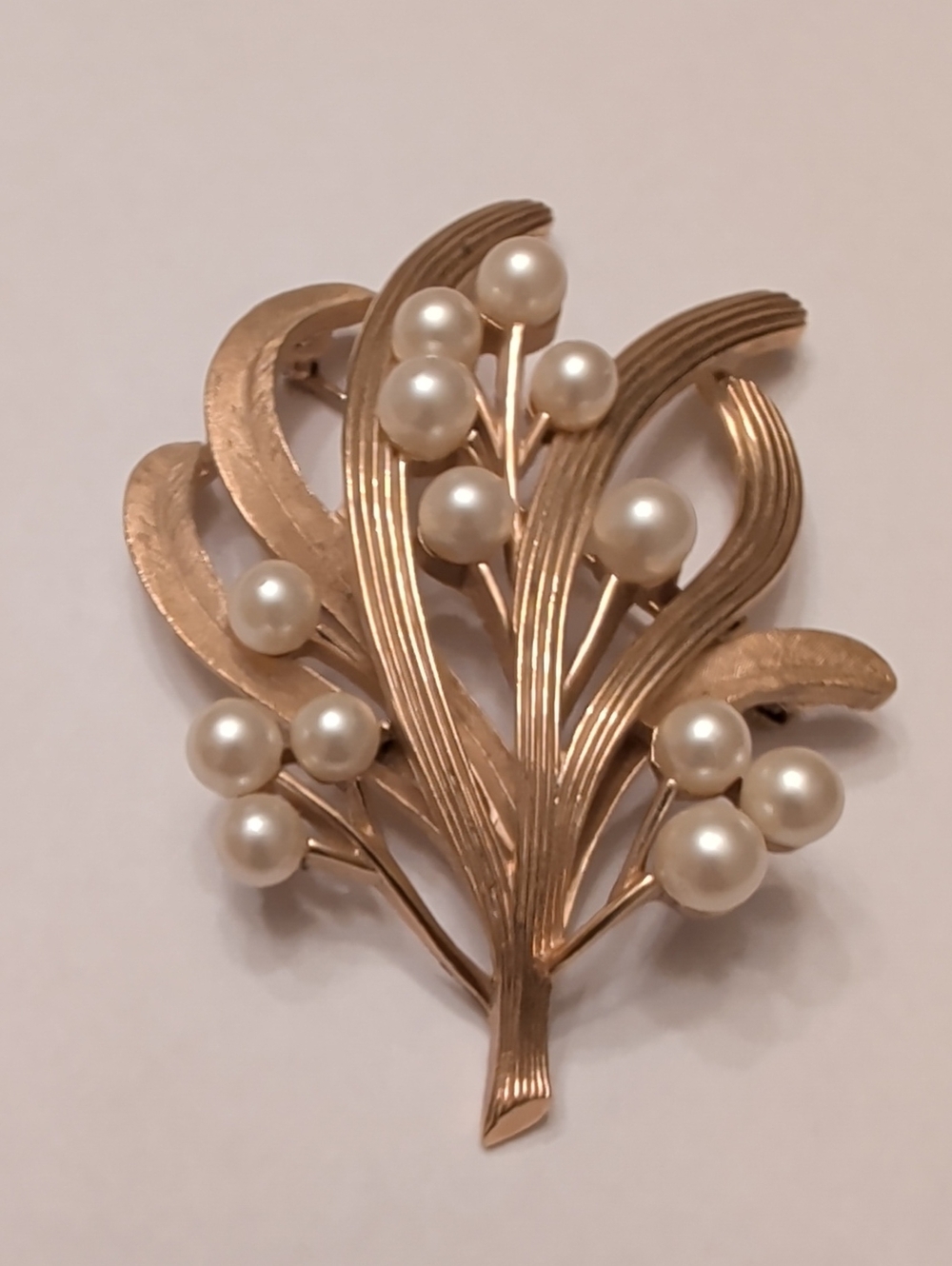 Trifari Gold-Tone Faux Pearl Floral Spray Brooch